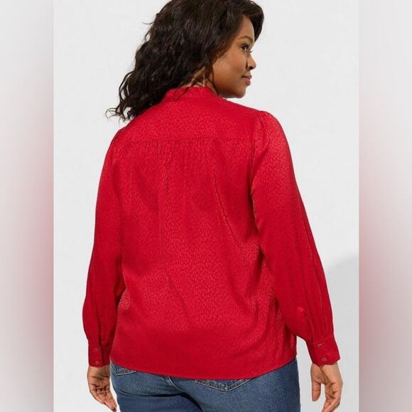 Torrid Red Cheetah Silk-Like Material Blouse career wear dark romantic plus size - Picture 3 of 15